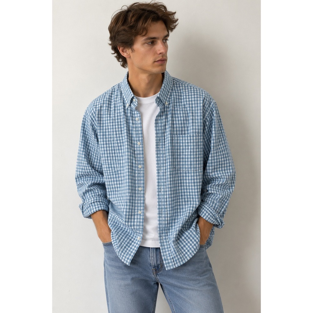 Club Room Regular Fit Mens Size 17 Blue Button-Up Wrinkle Resistant Fabric